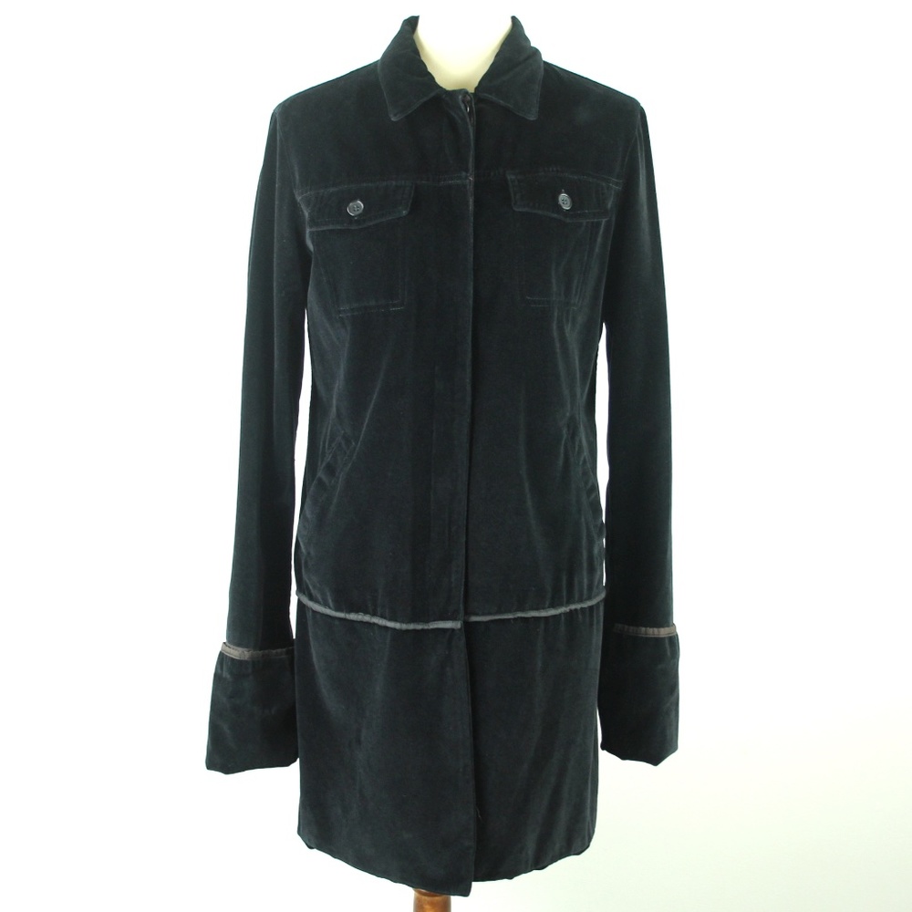 Helmut Lang Vintage Runway 1997 Velvet Button Up Satin Trim Coat Jacket 42 US M